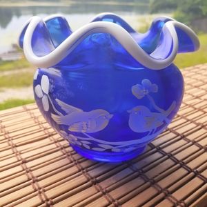 Handpainted Fenton Cobalt Bowl